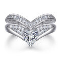 wholesale 925 Silver European and American Fashion Zircon Ring Set for Women, Heart-shaped Combination Proposal Pure Silver Ring Women Rings-0-7