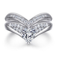 wholesale 925 Silver European and American Fashion Zircon Ring Set for Women, Heart-shaped Combination Proposal Pure Silver Ring Women Rings-Ring Set>US Size 6#