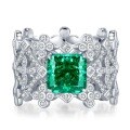 wholesale S925 Silver New Lace 8*8 Green High-Carbon Diamond Ring Geometric Design European and American Style-0-5