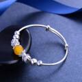 wholesale S990 Sterling Silver Yellow Chalcedony Bead Baby Bracelet Anklet for Unisex Infants and Children, Ideal for Full Moon Celebration Gifts-0-3