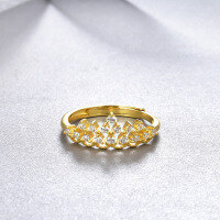 wholesale Gold-Plated S925 Sterling Silver Zircon Crown Adjustable Open Ring TikTok-002880-Gold Adjustable opening
