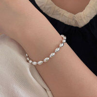 wholesale S925 Sterling Silver Minimalist Heavy-Duty Olive Bead Bracelet for Women, Korean Dongdaemun New Style Small Round Bead Accessory-Pure silver (16+5cm)