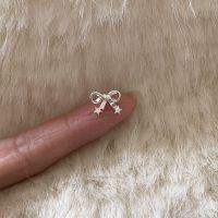 wholesale S925 Sterling Silver All-Over Shining Ribbon Bow Earrings – Korean-Style Sweet Cute Versatile Niche High-End Jewelry-Silver>925 silver