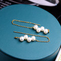 wholesale S925 Sterling Silver Japanese Style Minimalist Long Pearl Dangling Earrings Sweet Girly Personality Beaded Versatile Ear Threads-0-3