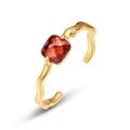 wholesale S925 Sterling Silver Autumn Winter New Simple Geometric Square Garnet Ring Adjustable Open Ring Wholesale from Manufacturer-0-5