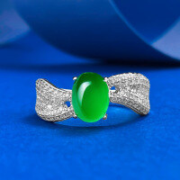 wholesale 925 Silver Plated with High Ice Green 6*8 Agate Fashionable and Elegant Cabochon, Live Hot Sale Item from Moojing Jewelry-R1249 Chrysoprase Ring Size 5
