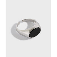 wholesale S925 Sterling Silver AR2097 Korean Version Women's Silver Ring Ins Style Geometric Black Onyx Vintage Ring-Pinky Ring [Size 7/Adjustable] &gt; Adjustable opening