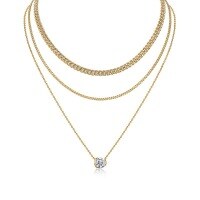 Metal French Three-Layer Long Layered Necklace for Women, Summer Minimalist Ins Style Fade-Resistant Luxury Niche-N15423 Mozambique 3 Carat