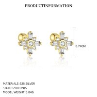 wholesale S925 Sterling Silver Super Sparkly Zirconia Cross Necklace Set With Matching Earrings,-E5012_White Zirconium_18K Yellow Plated_Pair_Threaded Bead Needle 925 Silver