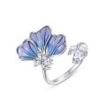wholesale Metal light luxury high-end gradient openwork enamel blue petal ring for women, elegant and versatile adjustable open ring-0-4