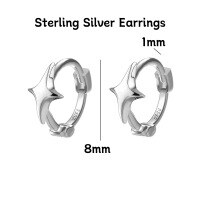 wholesale 925 Silver Women's Four-leaf Clover Heart-shaped Pure Silver Non-removable Ear Cuff Hoop Earrings-Four-pointed star sterling silver earrings