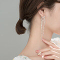 wholesale S925 Sterling Silver Heart-Shaped Ear Clips Long Sparkly Tassels Ethereal Minimalist Style Sweet Peach Heart Elegant Lady Earrings G7026-0-3