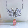 wholesale S925 Sterling Silver Light Luxury Style Padparadscha 7*13mm Pendant with High-Carbon Diamond Pendant and Chain-0-1
