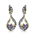 wholesale 925 silver Italian designer craft gemstone earrings with vintage high-end feel, featuring natural amethyst-0-0