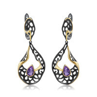 wholesale 925 silver Italian designer craft gemstone earrings with vintage high-end feel, featuring natural amethyst-Natural garnet earrings