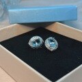 wholesale Sterling Silver Cross-border European and American Aquamarine Stud Earrings for Women, High-end Feel, Full Diamond Inlay, Niche Design, Simple and Elegant, Egg-shaped Ear Accessories-0-2