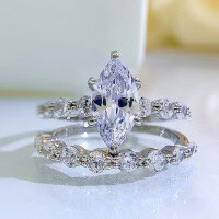 wholesale S925 Silver Mu Jing Jewelry 6*12 Marquise Cut Wedding Ring Set, Wish Light Luxury Fashion-Secondary Ring No. 9
