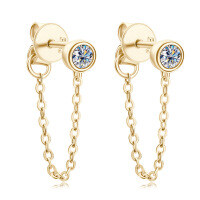 Sterling Silver Moissanite Chain Tassel Earrings, Wholesale.-Fashion chain earrings [K gold]  925 silver