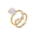 wholesale S925 Silver Set Two-Piece Moissanite Ring Oval-Shaped Main Stone Exquisite Suit Ring-0-4