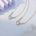 wholesale S925 Sterling Silver Women's Necklace, Small Batch Design, Light Luxury Gift for Girlfriend, Pink Zircon Heart Pendant Collarbone Chain Jewelry Wholesale-0-1