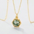 wholesale S925 gold-plated silver dual-sided hexagonal perfume bottle necklace with a new Japanese-inspired lightweight luxury vintage natural green moss pendant-0-1