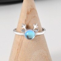 wholesale S925 Sterling Silver Maker's Moonstone "A Deer with You" Ring, Niche Design, Exquisite and Sweet Teen Girl Ring, Gift for Best Friend-Moonstone Antler Ring Adjustable opening