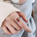 wholesale S925 Silver Retro Hollow-Out Auspicious Cloud South Red Agate Oval Geometric Design National Tide Palace Style Ring-0-0
