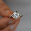 S925 Sterling Silver Moissanite Women's Twist Shank Angel's Kiss Proposal Ring-0-2