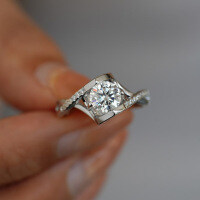 S925 Sterling Silver Moissanite Women's Twist Shank Angel's Kiss Proposal Ring-carat (simulated diamond)  Hong Kong number 13