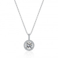 Sterling Silver 1-Carat Moissanite Pendant Necklace for Women-1 carat (set with zircon)  925 silver