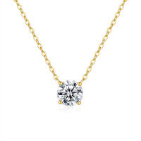 14K Gold Plated 925 Silver Four-Prong 1ct Moissanite Pendant Necklace-0.5CT gold set with moissanite  925 silver
