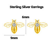 wholesale 925 Silver Cute Animal Pure Silver Stud Earrings Element Simple Minimalist Light Luxury Style Non-removable Earrings-Gold Bee Sterling Silver Earrings