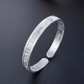wholesale Metal Material: 999 Silver Six-Character Mantra Bracelet Women's Ethnic Style Retro Lotus Openable Silver Bangle Wholesale Supply-0-2