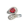 wholesale Metal: 925 Sterling Silver, 6*8mm Pear Cut Pigeon Blood Red Adjustable Ring for Women, European and American Fashion, Versatile Styling, Mu Jing Jewelry New Collection-0-4