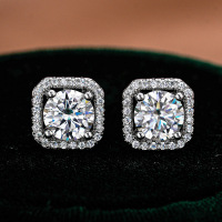 S925 Silver Luxury Square Moissanite Stud Earrings Wholesale Factory-50 points (zircon)