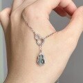 wholesale S925 Sterling Silver Exquisite Icy Clear Jade Natural Burmese Jadeite New Chinese Style Double Gourd Necklace for Women, Cold-Toned Collarbone Chain-0-2