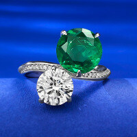 wholesale S925 Silver 10mm Simulated Emerald Round DiamondIns2023-R799 Green and White Ring Size 7