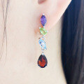 wholesale S925 Sterling Silver Inlaid with Natural Garnet and Peridot Multi-Color Gemstone Earrings, Personalized Vacation Earrings, European and American Style-0-1
