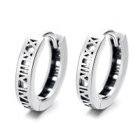 wholesale S925 Sterling Silver Roman Numeral Circle Ear Clasp, Personalized Trendy Retro Hong Kong Style Designer Earrings-026FR/approx. 2.4g/pair 925 silver