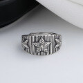 wholesale S925 Sterling Silver Wide Five-Pointed Star Triple Star Unisex Ring, Euro-American Punk Hip-Hop Party Index Finger Ring for Women-0-1