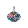 wholesale S990 Silver Retro Ethnic Style Resin Enamel Hollow-out Lotus Koi Pattern Versatile Pendant for Women-0-4