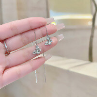 wholesale S925 Sterling Silver Crushed Ice Butterfly Ear Thread Earrings for Women, Hypoallergenic Ear Piercing, Trendy Stud Earrings, High-End Ear Accessories Gift for Girlfriend-Crushed Ice Butterfly Ear Wire/approx. 1.94g&gt;EX001954