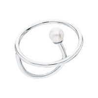 wholesale S925 Sterling Silver Round Geometric Pearl Ring Fashionable Personality Trend Exaggerated Versatile Adjustable Open Ring-US size #7