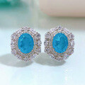 wholesale S925 Silver New Simulation Emerald 7*9 Paraíba Color Earrings for Women,ins Style-0-1