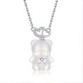 wholesale S925 Sterling Silver Sweetheart Bear Pendant Necklace for Women, Chalcedony Stone, Minimalist and Elegant Design, Collarbone Chain for Bulk Purchase-0-4