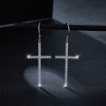 wholesale S925 Silver Plated with 18k Gold, 18mm Round Moissanite Full Pavé Extra Large Cross Ear Hooks Earrings for European and American Foreign Trade-0-3
