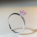 wholesale S925 Sterling Silver New 1 Carat Pink Diamond Solitaire Ring for Women, Smooth Minimalist Ins Style High-End Ring-0-2