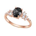 wholesale Rose Gold S925 Sterling Silver Inlaid with Natural Black Rutilated Quartz Gemstone Fashionable and Personalized Light Luxury Temperament Ring-0-4