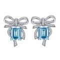 wholesale S925 Silver Jewelry 8*10mm Radiant Cut Aquamarine Earrings Luxury Full Diamond Pavé Butterfly Studs-0-4