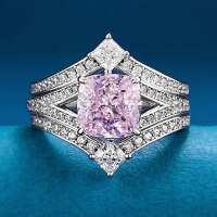 wholesale S925 silver new trendy stackable princess-style crown ring with 7*7 pink diamonds and unique design-R711 Pink Diamond Ring>Size 9